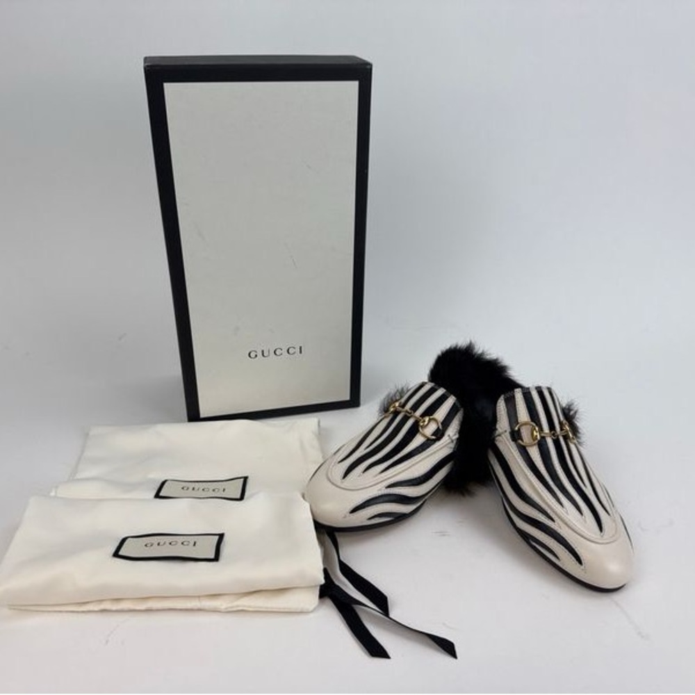 Gucci Princetown Zebra Fur Leather Mule Slides Size 35 (US 5) - Picture 2 of 8